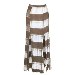 Green and White Slit Maxi Skirt